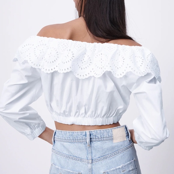 New ZARA embroidered eyelet poplin top -Size M - Picture 2 of 4